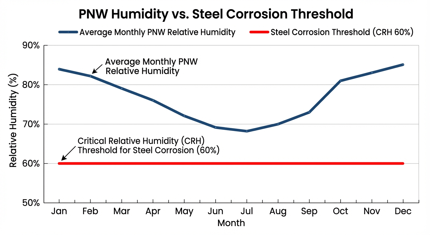 PNW Humidity vs. Steel Corrosion Threshold