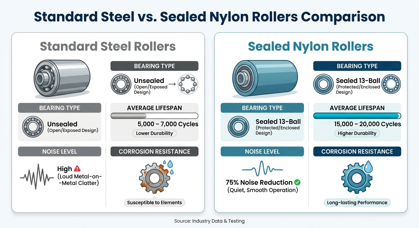 Standard Steel vs. Sealed Nylon Rollers Comparison