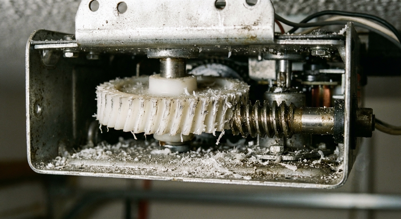 Comparison of intact and stripped nylon drive gear from garage door opener